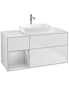Villeroy und Boch Finion Waschtischunterschrank F821GJMT 120cm, Abdeckplatte white matt, Regale Light grey matt lacquer, White matt lacquer