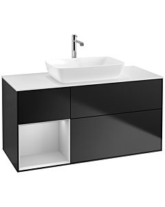 Villeroy und Boch Finion Villeroy und Boch F821GJPD 120cm, plaque de recouvrement blanc mat, étagères laqué gris clair mat, laqué noir mat