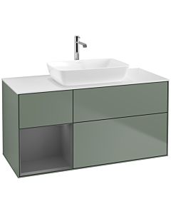 Villeroy und Boch Finion Villeroy und Boch F821GKGM 120cm, plaque de finition blanc mat, étagères laqué anthracite mat, Olive Matt Lacquer