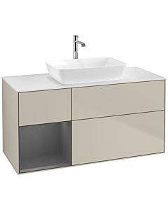 Villeroy und Boch Finion Waschtischunterschrank F821GKHH 120cm, Abdeckplatte white matt, Regale Anthracite matt lacquer, Sand Matt Lacquer