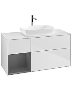 Villeroy und Boch Finion Waschtischunterschrank F821GKMT 120cm, Abdeckplatte white matt, Regale Anthracite matt lacquer, White matt lacquer