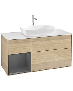 Villeroy und Boch Finion Waschtischunterschrank F821GKPC 120cm, Abdeckplatte white matt, Regale Anthracite matt lacquer, Oak Veneer