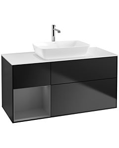 Villeroy und Boch Finion Villeroy und Boch F821GKPD 120cm, plaque de finition blanc mat, étagères laqué anthracite mat, laqué noir mat