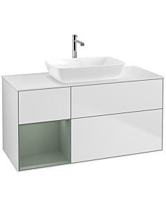 Villeroy und Boch Finion Waschtischunterschrank F821GMMT 120cm, Abdeckplatte white matt, Regale Olive matt lacquer, White matt lacquer