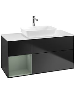 Villeroy und Boch Finion Villeroy und Boch F821GMPD 120cm, plaque de recouvrement blanc mat, étagères laqué mat olive, laqué mat noir