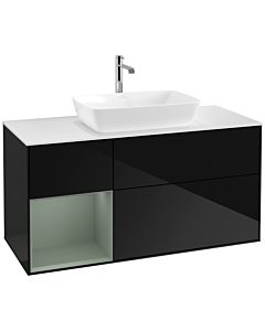 Villeroy und Boch Finion Villeroy und Boch F821GMPH 120cm, plaque de finition blanc mat, étagères olive laqué mat, Glossy Black Lacquer