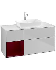 Villeroy und Boch Finion Waschtischunterschrank F821HBGJ 120cm, Abdeckplatte white matt, Regale Peony matt lacquer, Light grey matt
