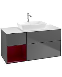 Villeroy und Boch Finion Villeroy und Boch F821HBGK 120cm, plaque de finition blanc mat, étagères Peony laqué mat, anthracite mat