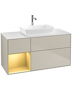 Villeroy und Boch Finion Villeroy und Boch F821HFHH 120cm, plaque de finition blanc mat, étagères laqué or mat, Sand Matt Lacquer