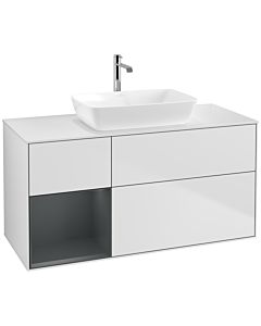 Villeroy und Boch Finion Waschtischunterschrank F821HGMT 120cm, Abdeckplatte white matt, Regale Midnight matt lacquer, White matt lacquer