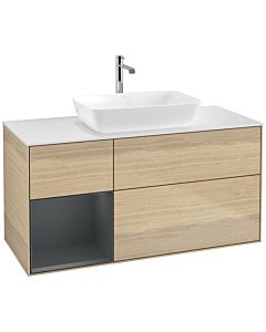 Villeroy und Boch Finion Waschtischunterschrank F821HGPC 120cm, Abdeckplatte white matt, Regale Midnight matt lacquer, Oak Veneer