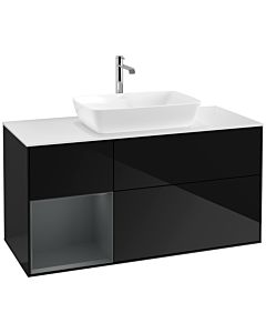 Villeroy und Boch Finion Waschtischunterschrank F821HGPH 120cm, Abdeckplatte white matt, Regale Midnight matt lacquer, Glossy Black Lacquer