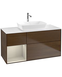 Villeroy und Boch Finion Villeroy und Boch F821HHGN 120cm, plateau blanc mat, étagères laqué mat, placage noyer