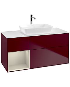 Villeroy und Boch Finion Villeroy und Boch F821HHHB 120cm, plaque de finition blanc mat, étagères laqué sable sable, Peony Matt