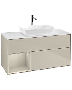 Villeroy und Boch Finion Waschtischunterschrank F821HHHH 120cm, Abdeckplatte white matt, Regale sand matt lacquer, Sand Matt Lacquer