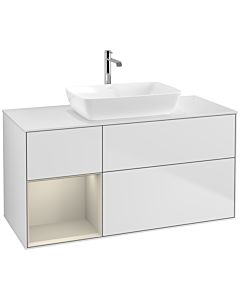 Villeroy und Boch Finion Waschtischunterschrank F821HHMT 120cm, Abdeckplatte white matt, Regale sand matt lacquer, White matt lacquer