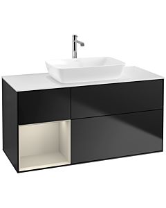 Villeroy und Boch Finion Waschtischunterschrank F821HHPD 120cm, Abdeckplatte white matt, Regale sand matt lacquer, Black matt lacquer