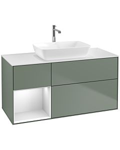 Villeroy und Boch Finion Villeroy und Boch F821MTGM 120cm, plaque de finition blanc mat, étagères laqué blanc mat, Olive Matt Lacquer