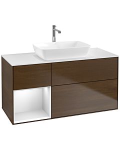 Villeroy und Boch Finion Villeroy und Boch F821MTGN 120cm, plaque de finition blanc mat, étagères laqué blanc mat, placage noyer