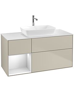 Villeroy und Boch Finion Waschtischunterschrank F821MTHH 120cm, Abdeckplatte white matt, Regale White matt lacquer, Sand Matt Lacquer