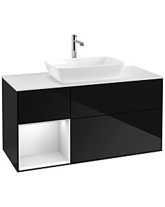 Villeroy und Boch Finion Villeroy und Boch F821MTPH 120cm, plaque de finition blanc mat, étagères laqué blanc mat, Glossy Black Lacquer