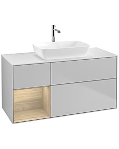 Villeroy und Boch Finion Waschtischunterschrank F821PCGJ 120cm, Abdeckplatte white matt, Regale Oak Veneer, Light grey matt