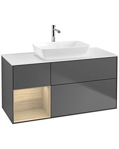 Villeroy und Boch Finion Waschtischunterschrank F821PCGK 120cm, Abdeckplatte white matt, Regale Oak Veneer, Anthracite matt