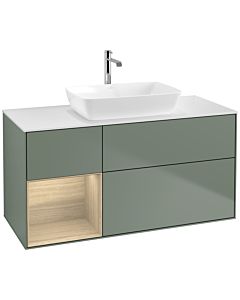 Villeroy und Boch Finion Villeroy und Boch F821PCGM 120cm, plaque de finition blanc mat, étagères Oak Veneer , Olive Matt Lacquer