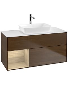 Villeroy und Boch Finion Waschtischunterschrank F821PCGN 120cm, Abdeckplatte white matt, Regale Oak Veneer, Walnut veneer