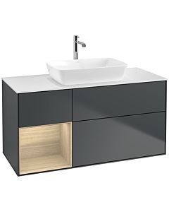 Villeroy und Boch Finion Villeroy und Boch F821PCHG 120cm, plaque de finition blanc mat, étagères Oak Veneer , Midnight Blue Matt Lacquer