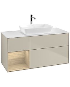 Villeroy und Boch Finion Villeroy und Boch F821PCHH 120cm, plaque de finition blanc mat, étagères Oak Veneer , Sand Matt Lacquer