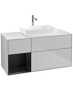 Villeroy und Boch Finion Waschtischunterschrank F821PDGJ 120cm, Abdeckplatte white matt, Regale Black matt lacquer, Light grey matt