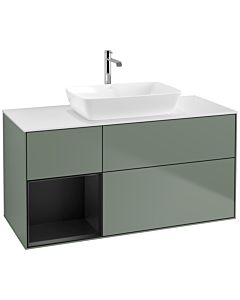 Villeroy und Boch Finion Waschtischunterschrank F821PDGM 120cm, Abdeckplatte white matt, Regale Black matt lacquer, Olive Matt Lacquer