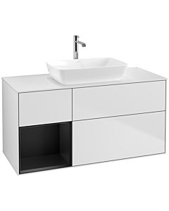 Villeroy und Boch Finion Villeroy und Boch F821PDMT 120cm, plaque de recouvrement blanc mat, étagères laqué noir mat, laqué blanc mat