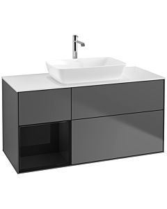 Villeroy und Boch Finion Waschtischunterschrank F821PHGK 120cm, Abdeckplatte white matt, Regale Glossy black lacquer, Anthracite matt