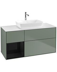 Villeroy und Boch Finion Villeroy und Boch F821PHGM 120cm, plaque de finition blanc mat, étagères laqué noir brillant, Olive Matt Lacquer