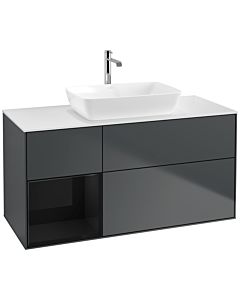 Villeroy und Boch Finion Waschtischunterschrank F821PHHG 120cm, Abdeckplatte white matt, Regale Glossy black lacquer, Midnight Blue Matt Lacquer