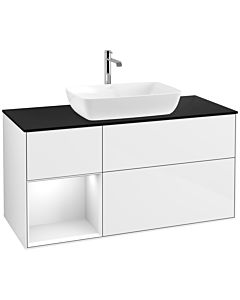 Villeroy und Boch Finion Waschtischunterschrank F822GFGF 120cm, Abdeckplatte black matt, Regale Glossy white lacquer, Glossy white lacquer