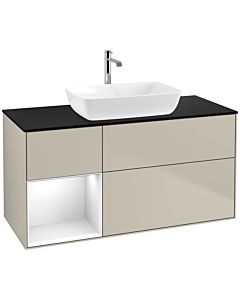 Villeroy und Boch Finion Waschtischunterschrank F822GFHH 120cm, Abdeckplatte black matt, Regale Glossy white lacquer, Sand Matt Lacquer