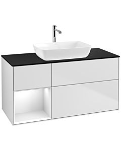 Villeroy und Boch Finion Villeroy und Boch F822GFMT 120cm, plaque de finition noir mat, étagères laqué blanc brillant, laqué blanc mat