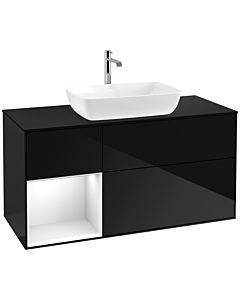 Villeroy und Boch Finion Waschtischunterschrank F822GFPH 120cm, Abdeckplatte black matt, Regale Glossy white lacquer, Glossy Black Lacquer