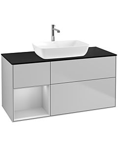 Villeroy und Boch Finion Waschtischunterschrank F822GJGJ 120cm, Abdeckplatte black matt, Regale Light grey matt lacquer, Light grey matt