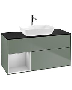 Villeroy und Boch Finion Waschtischunterschrank F822GJGM 120cm, Abdeckplatte black matt, Regale Light grey matt lacquer, Olive Matt Lacquer