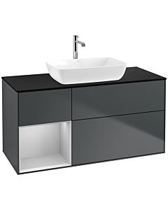 Villeroy und Boch Finion Villeroy und Boch F822GJHG 120cm, plaque de finition noir mat, étagères laqué gris clair mat, Midnight Blue Matt Lacquer