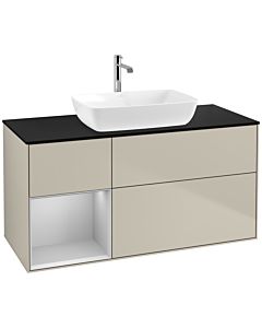 Villeroy und Boch Finion Waschtischunterschrank F822GJHH 120cm, Abdeckplatte black matt, Regale Light grey matt lacquer, Sand Matt Lacquer