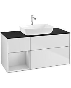 Villeroy und Boch Finion Waschtischunterschrank F822GJMT 120cm, Abdeckplatte black matt, Regale Light grey matt lacquer, White matt lacquer