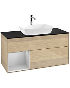 Villeroy und Boch Finion Waschtischunterschrank F822GJPC 120cm, Abdeckplatte black matt, Regale Light grey matt lacquer, Oak Veneer