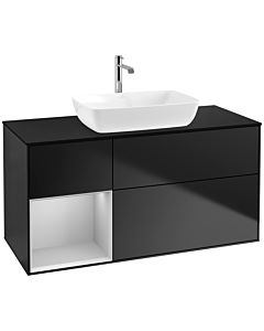 Villeroy und Boch Finion Waschtischunterschrank F822GJPD 120cm, Abdeckplatte black matt, Regale Light grey matt lacquer, Black matt lacquer