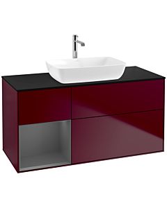 Villeroy und Boch Finion Waschtischunterschrank F822GKHB 120cm, Abdeckplatte black matt, Regale Anthracite matt lacquer, Peony Matt
