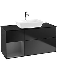Villeroy und Boch Finion Waschtischunterschrank F822GKPD 120cm, Abdeckplatte black matt, Regale Anthracite matt lacquer, Black matt lacquer